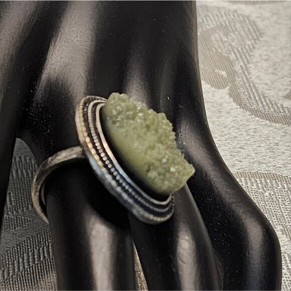 Vintage Raw Morocco Mineral Silver Tone Cocktail Ring Size 5.5 - Picture 6 of 9